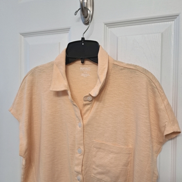 ❤️ Buffalo David Bitton Slub Knit Top Button Up Tie Front Blouse Small Yellow - Picture 4 of 11